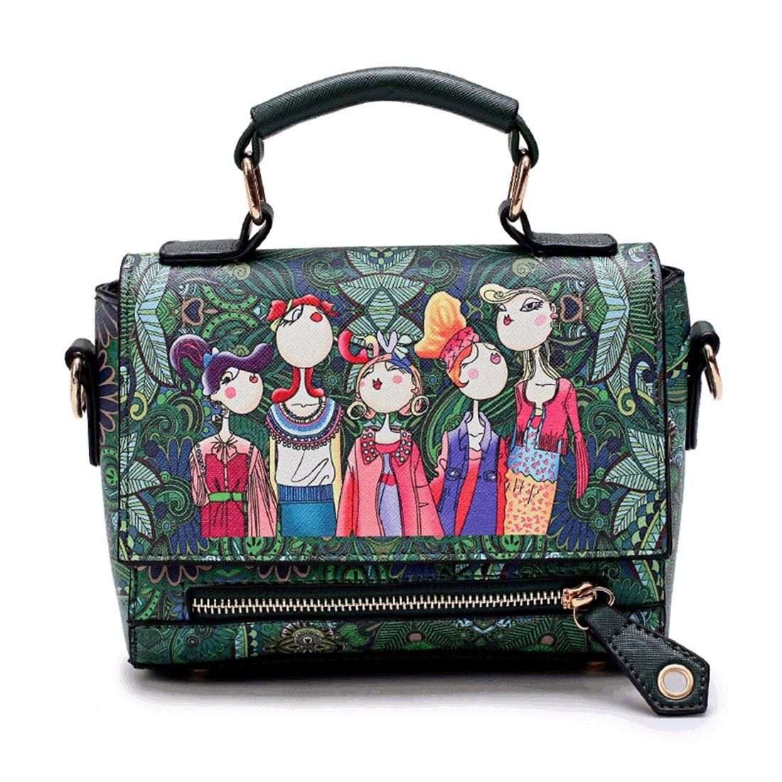 Ms. patchwork forest girl printed green PU leather fashion trend zipper square bag shoulder diagonal package