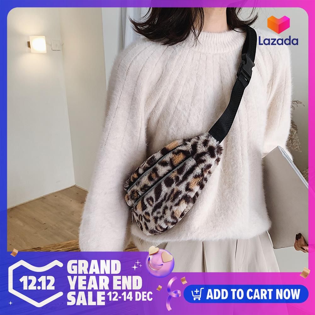 Fashion Leopard Print Women Chest Belt Shoulder Bags Plush Fanny Pouch Casual Crossbody Pack Gift