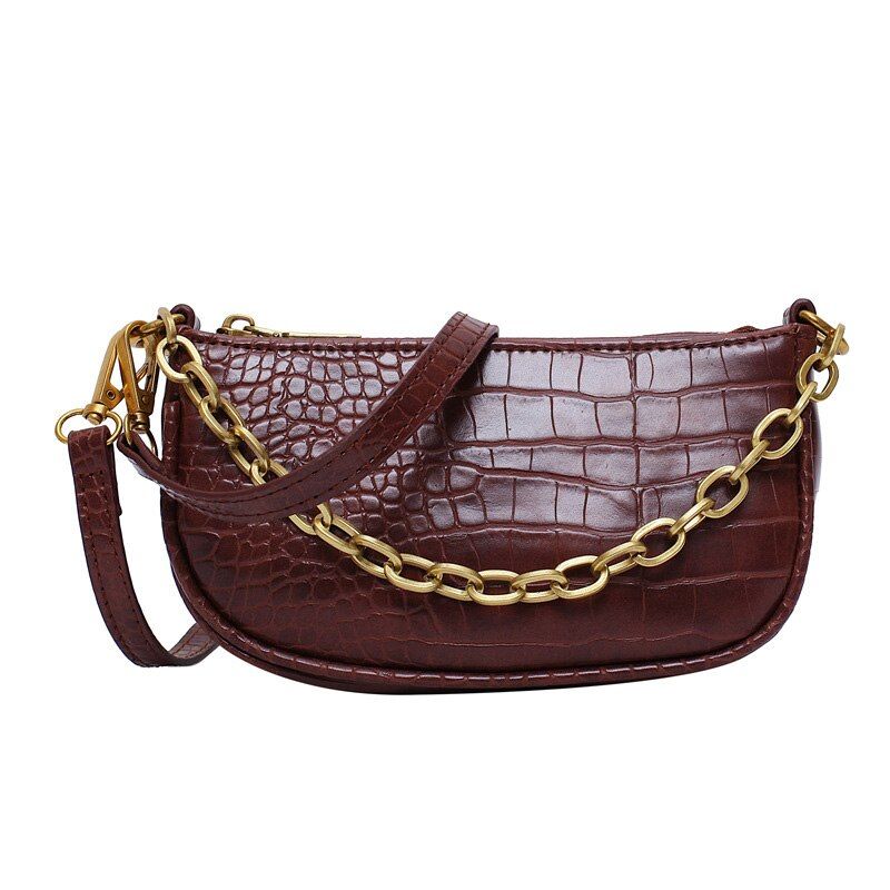 Women Vintage Baguette Bag Leather Women Crossbody Bags Women Handbag Crocodile Pattern Shoulder Bag Female Clutch Bag