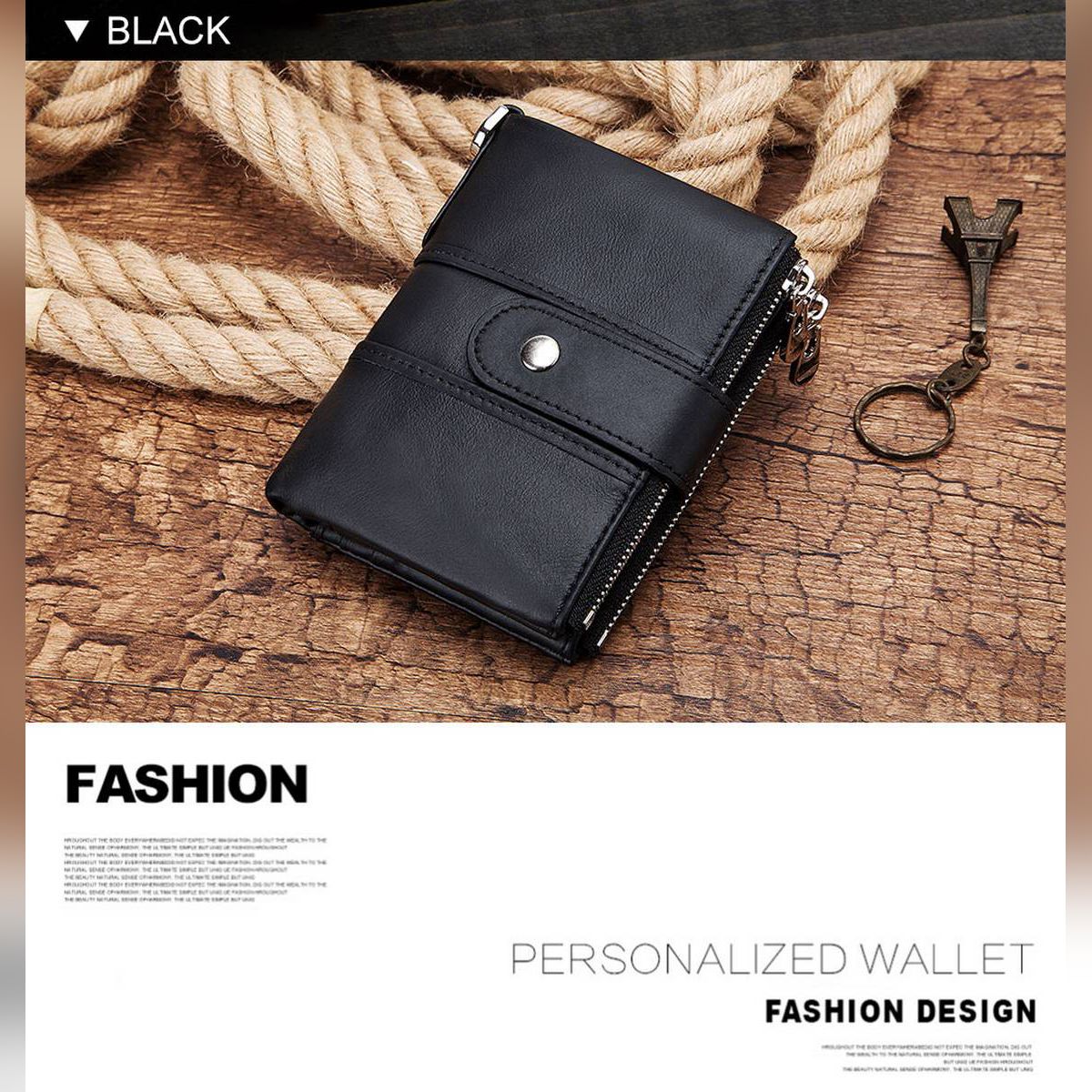 Leather Men Wallet Coin Purse Small Mini Card Holder Chain PORTFOLIO Portomonee Male Walet Pocket