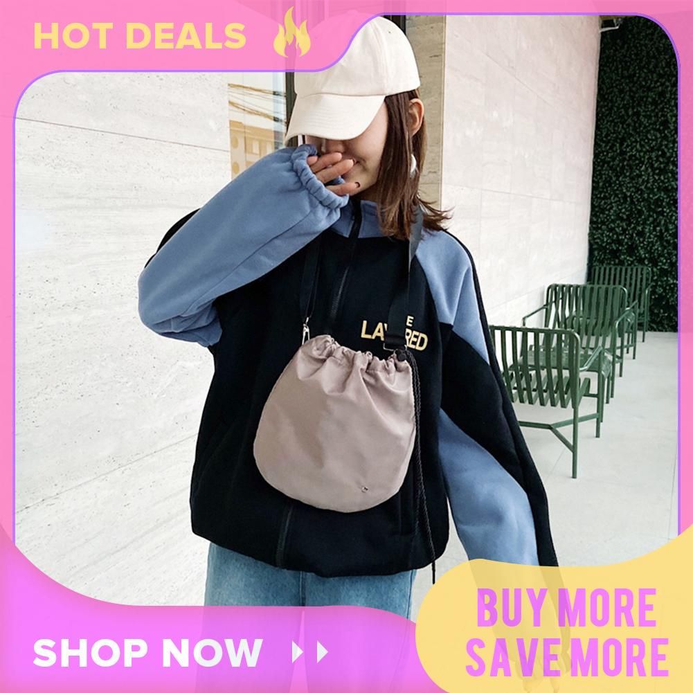 Nylon Solid Color Crossbody Bags Drawstring Fashion Hip Hop Shoulder Messenger Handbags Pouch
