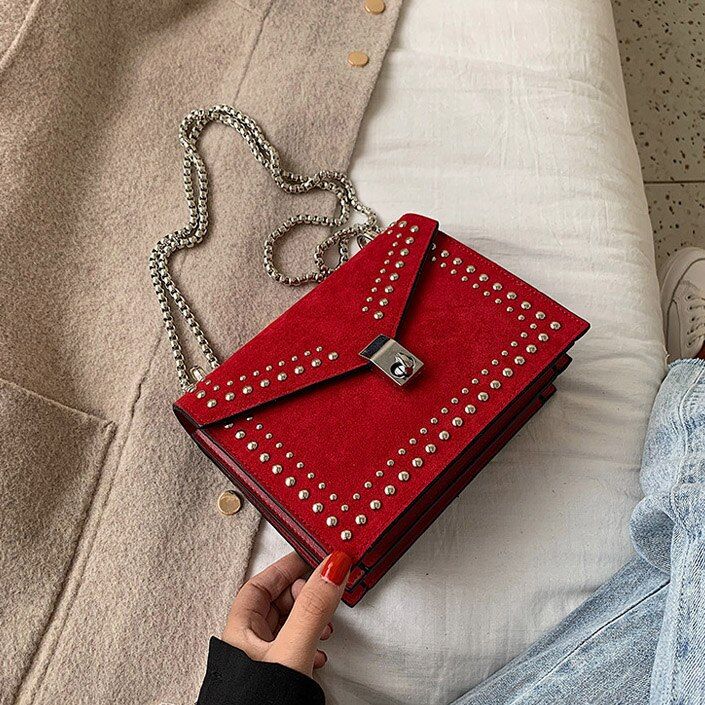 Scrub Leather Small Shoulder Messenger Bags For Women 2021 Chain Rivet Lock Crossbody Bag Female Travel Mini Bags