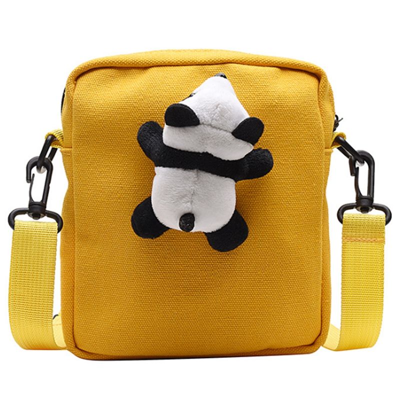 Fashion Cute Panda Doll Simple Shoulder Bags for Female Cute Mobile Phone Messenger Bag (Yellow)