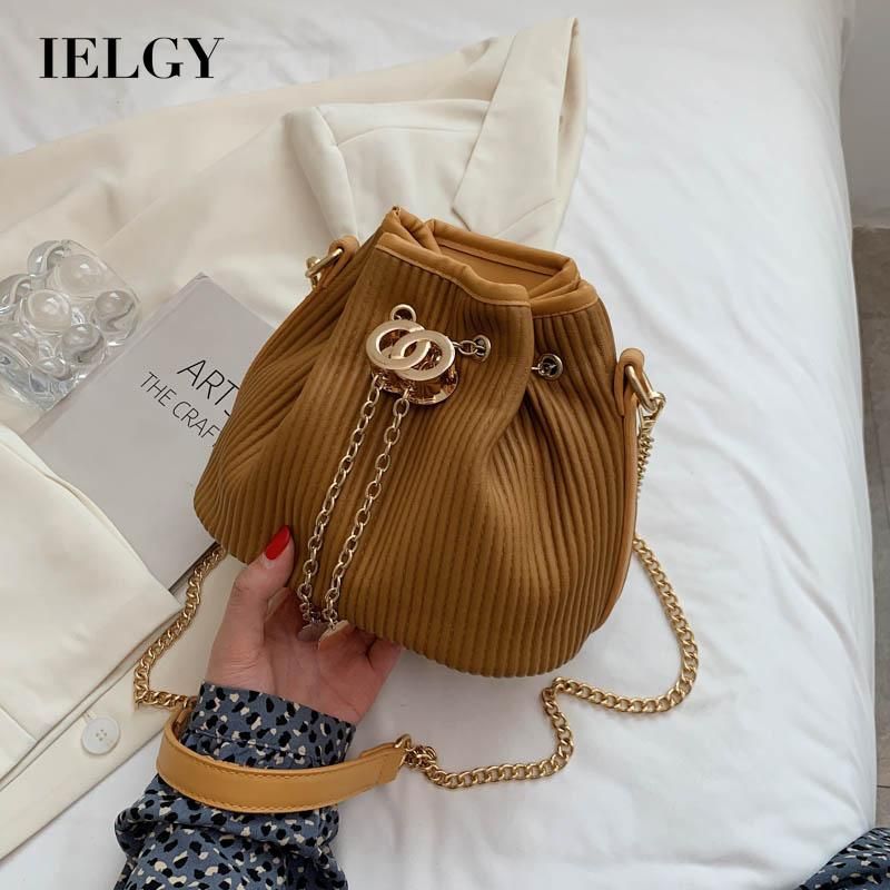 IELGY women's bag all-match niche design messenger bag chain bucket bag
