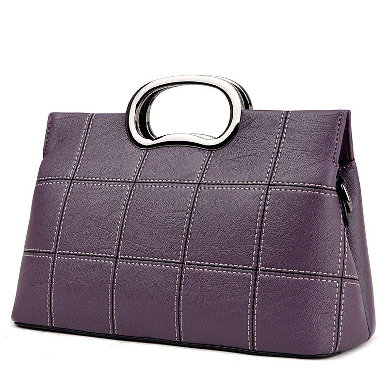 Fashion leather handbag high quality leather shoulder Messenger bag lady large capacity plaid handbag red handbag black / purple