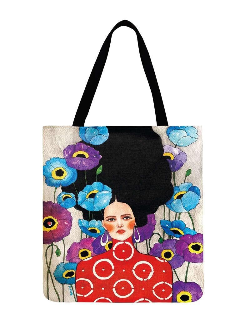 Art Design Tote Bags For Women Painting Girls Printed Casual Tote Linen Beach Bag Ladies Shoulder Bag Reusable Shopping Bag