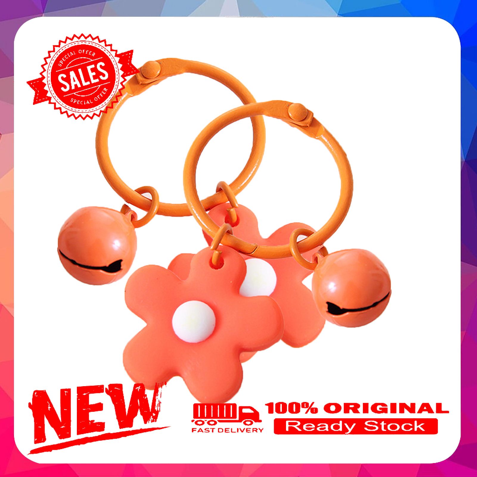 2Pcs Women Candy Color Flower Bell Key Ring Chain Bag Clothing Pendant Decor