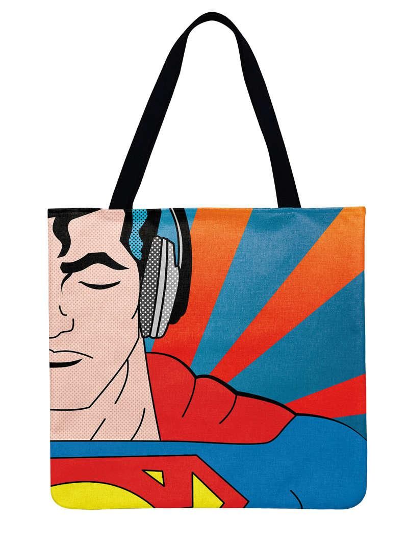 Pop Superhero Printed Tote Linen Febric Casual Tote Women Shoulder Foldable Shopping Reusable Beach Hand Ladies handbag