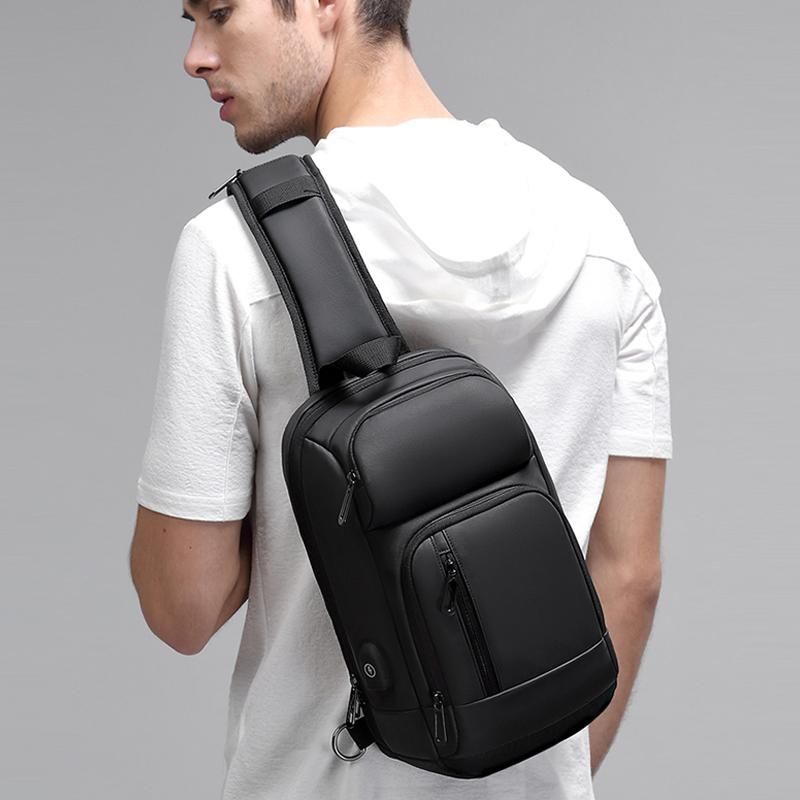 Black Chest Packs Men Usb Charging Casual Shoulder Crossbody Bags Water Travel Messenger Bag Male