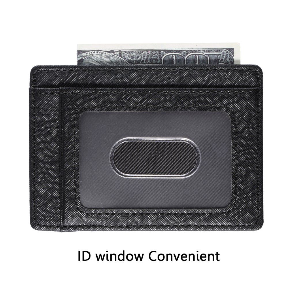 Ultra-slim Leather Wallet Credit Card Holder Portable Travel Purse for Men black texture