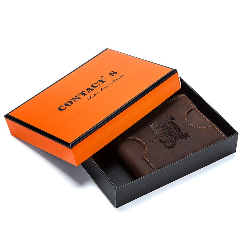 CONTACT'S Crazy Horse men RFID  Leather Money Clip Card Wallet Thin Bifold cash clamp casual cash holder man coin purse