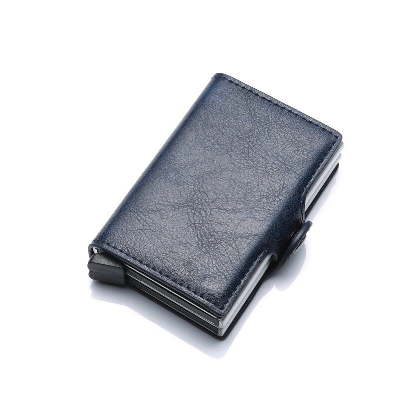 2020  Double Layers Anti RFID Men leather Credit Card Holder Metal ID Card Case Aluminium Card Protection Male Travel Wallet