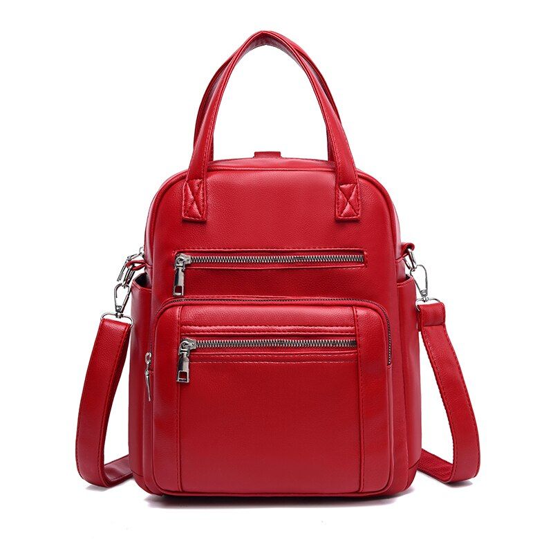 Backpack new ladies PU leather multifunctional bag casual large capacity student schoolbag green main 2020