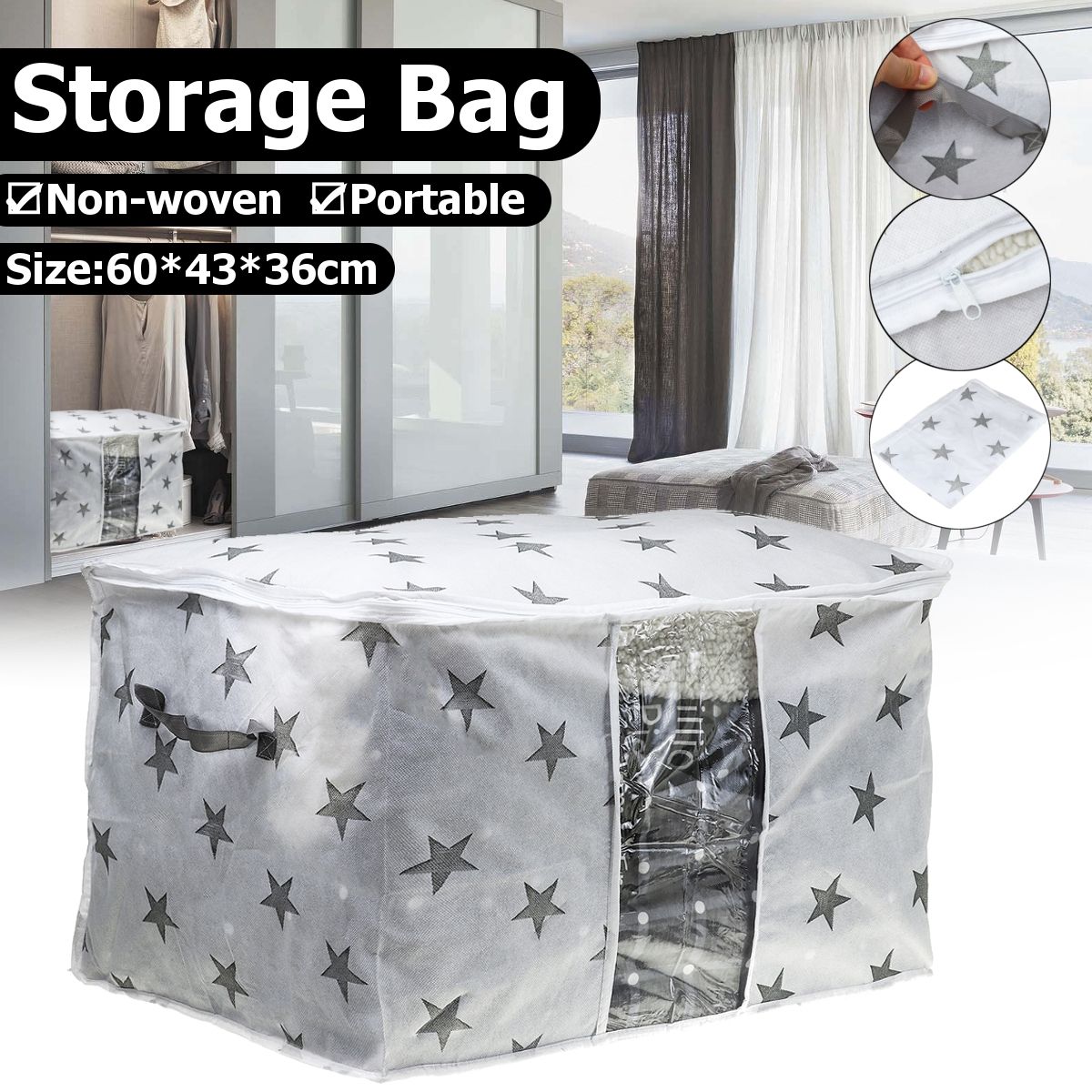 Fashionable Portable Non-woven Storage Bag Clothes Space Saver Quilt Blanket Organizer Case
