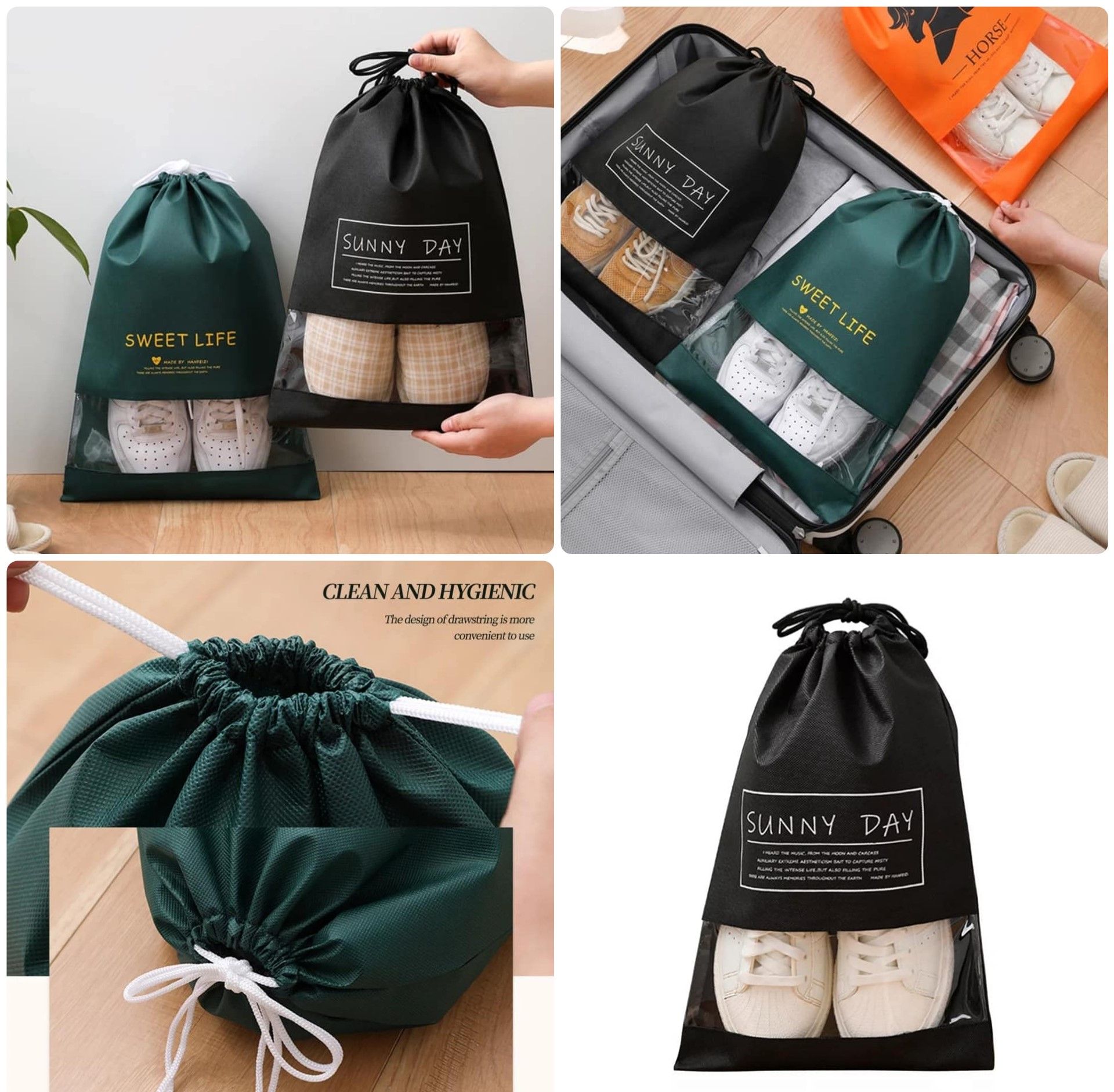 Waterproof Travel Shoes Bag/ 1pcs Waterproof Shoes Bag for Travel Portable Shoe Storage Bag Non-Woven Tote Toiletry Drawstring Bag Case Travel Clothes Packing