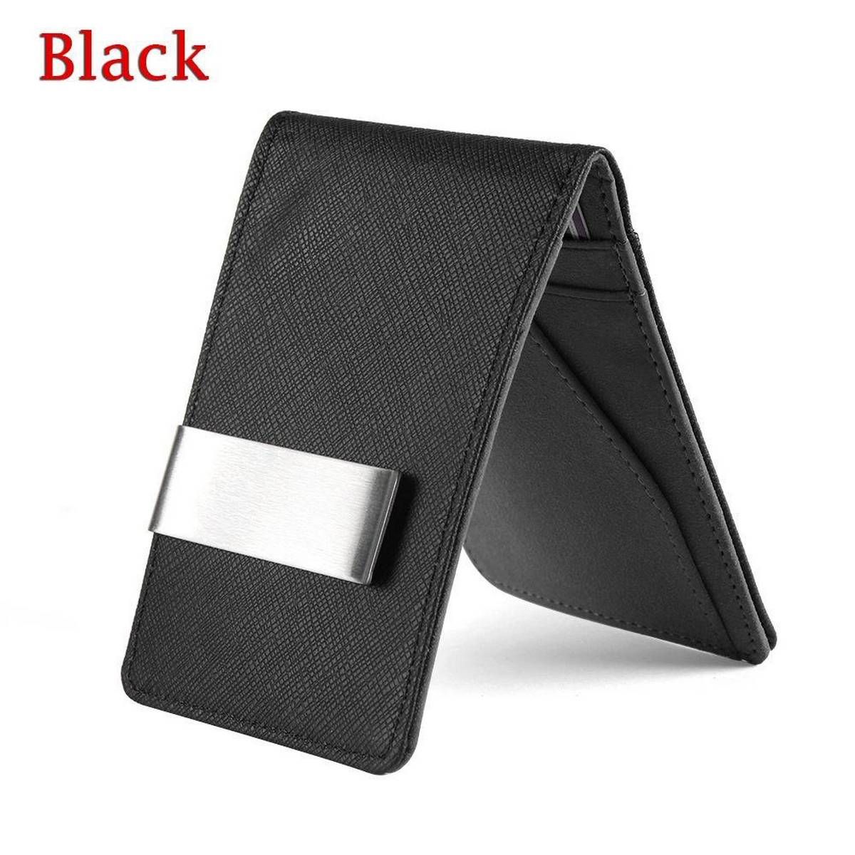 1* Portable Leather Accessories Bifold Id Credit Card Holder Purse Wallets Stainless Steel Money Clip