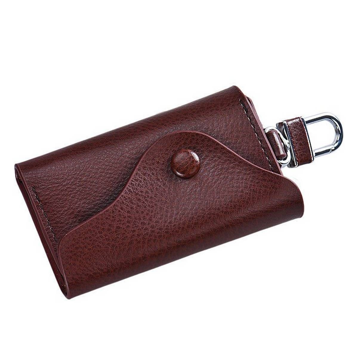 Men Leather Wallet Car Key Chain Holder 6 Ring Pouch Case Brown