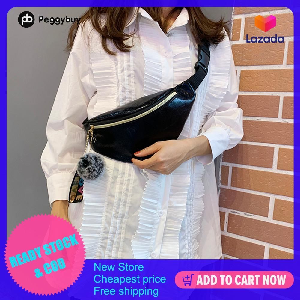 【BestGO】Colorful Laser Fanny Chest Bag Fashion Large Capacity Plush Pendant Women Leather Waist Pack Shoulder Crossbody Bag [new store/cheapest price]