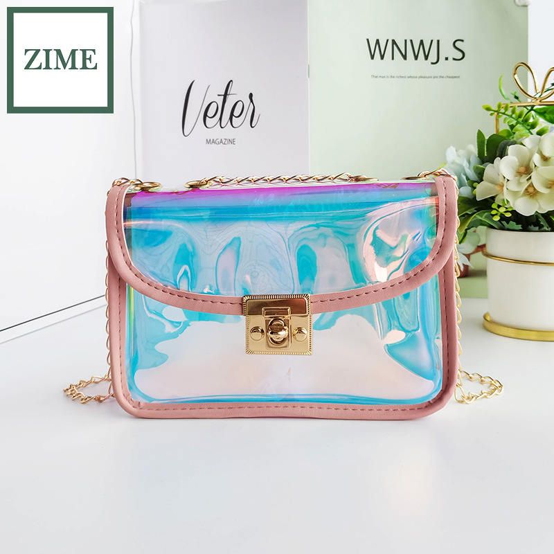 ZIME Summer Korean version of cool laser color matching lock chain small square bag shoulder diagonal bag