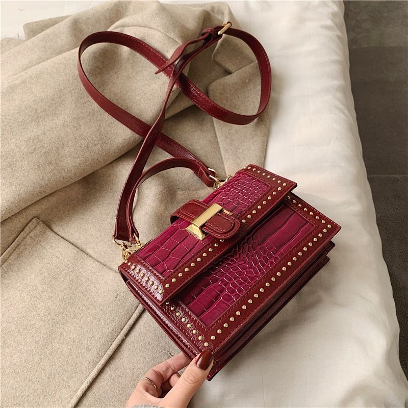 Rivets PU Leather Crossbody Bags For Women 2020 Fashion Shoulder Simple Bag Female Travel  Handbags and Purses