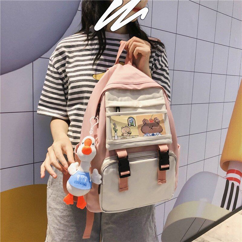 Nylon Backpack Multi-pocket Women Shoulder Bag Patchwork Color Women Backpack School Bag for Teenage Girls Mochila Mujer Female