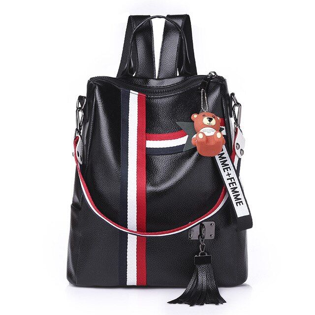 Attra-Yo Bags for Women 2019 New Retro Fashion Women Backpack PU Leather High Quality School Bag Tassel Bear Pentagram Pendant