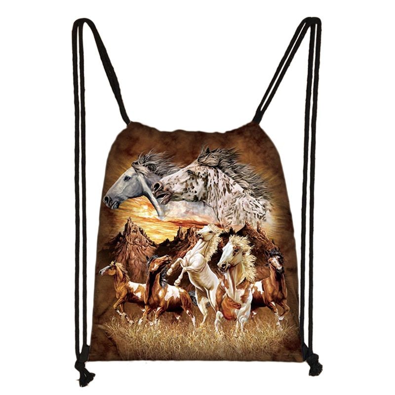 Cool Horse Colt Meadow Painting Drawstring Bag Woman Man backpack Fashion Beach Travel Sack Bags Casual Softback mini Backpack