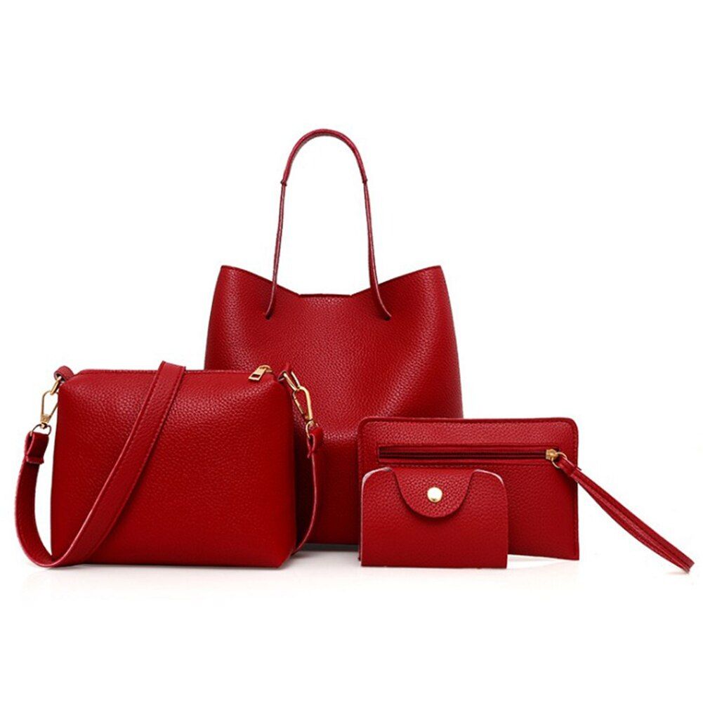 4Pcs/set Fashion Women PU leather Composite Women Big Capacity Hand and Purses Set Large Shoulder Bolsa Feminina Ladies handbag