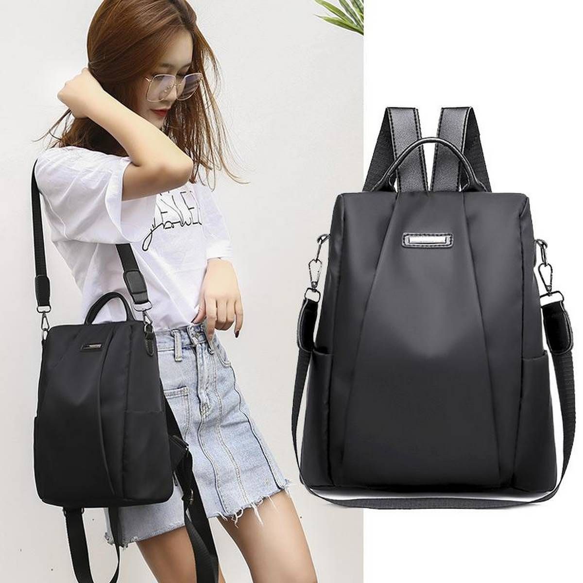 Women Waterproof Oxford Cloth Travel Backpack Nylon Anti-theft Double Shoulder Bag