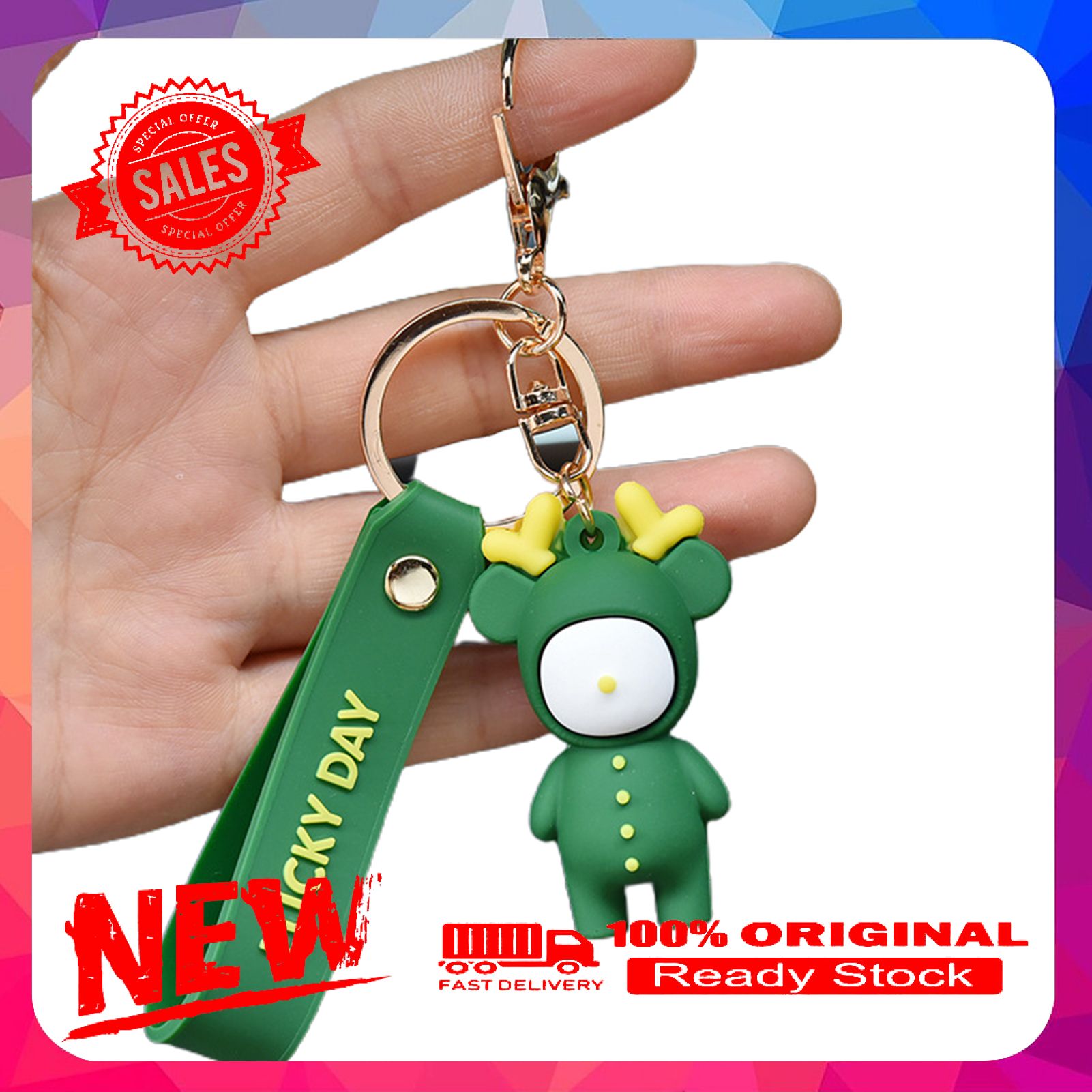 Christmas Cartoon Elk Doll Keychain Bag Xmas Decoration Pendant Key Holder Gift