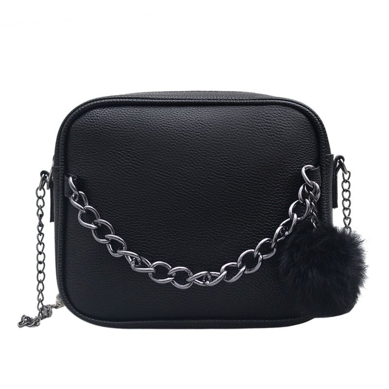 SMOOZA Small Designer Chain Women Bag Leather Handbag Women Messenger Bags PU Shoulder Crossbody Bag with Plush Ball Toy Bolsa