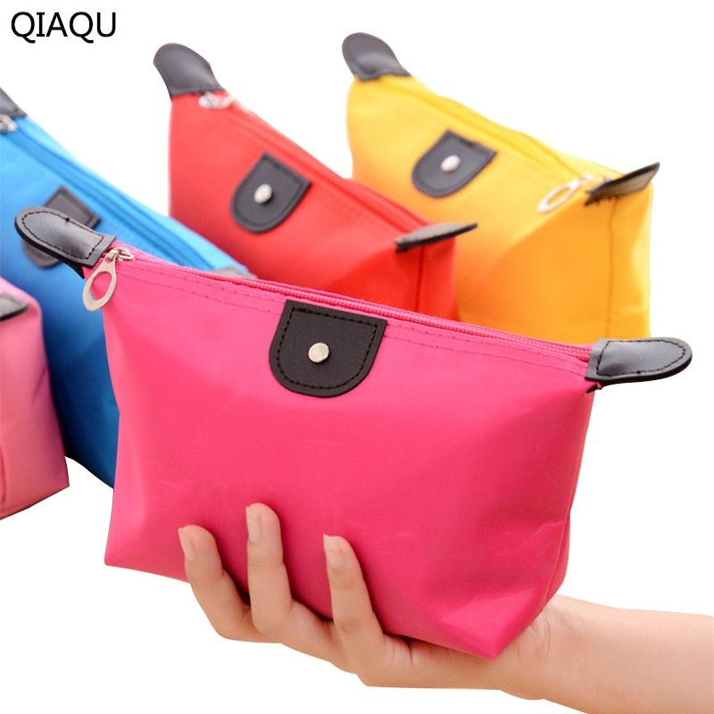 QIAQU Candy Color 13 Colors Optional Lady Travel Cosmetic Bag Nylon Waterproof Hobos Beautician Makeup Storage Bag Organizer
