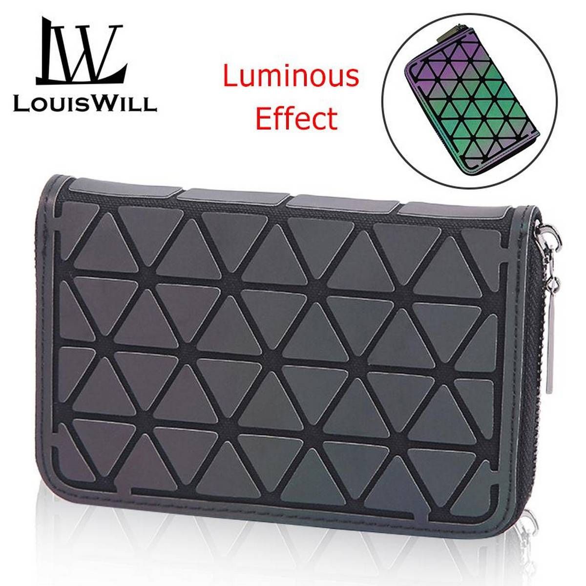 Women Wallet Fashion Geometric Ladies Bags Luminous Long Purse Clutch Bag Cards Bag Reflective Handbags for Female