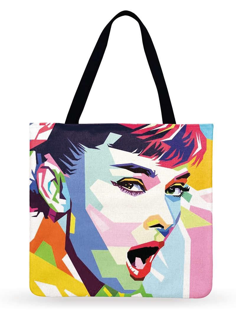 American Pop Art Print Tote Bag For Women Monroe And Hepburn Casual Foldable Shopping Bag Linen Fabric Bag Outdoor Beach Bag