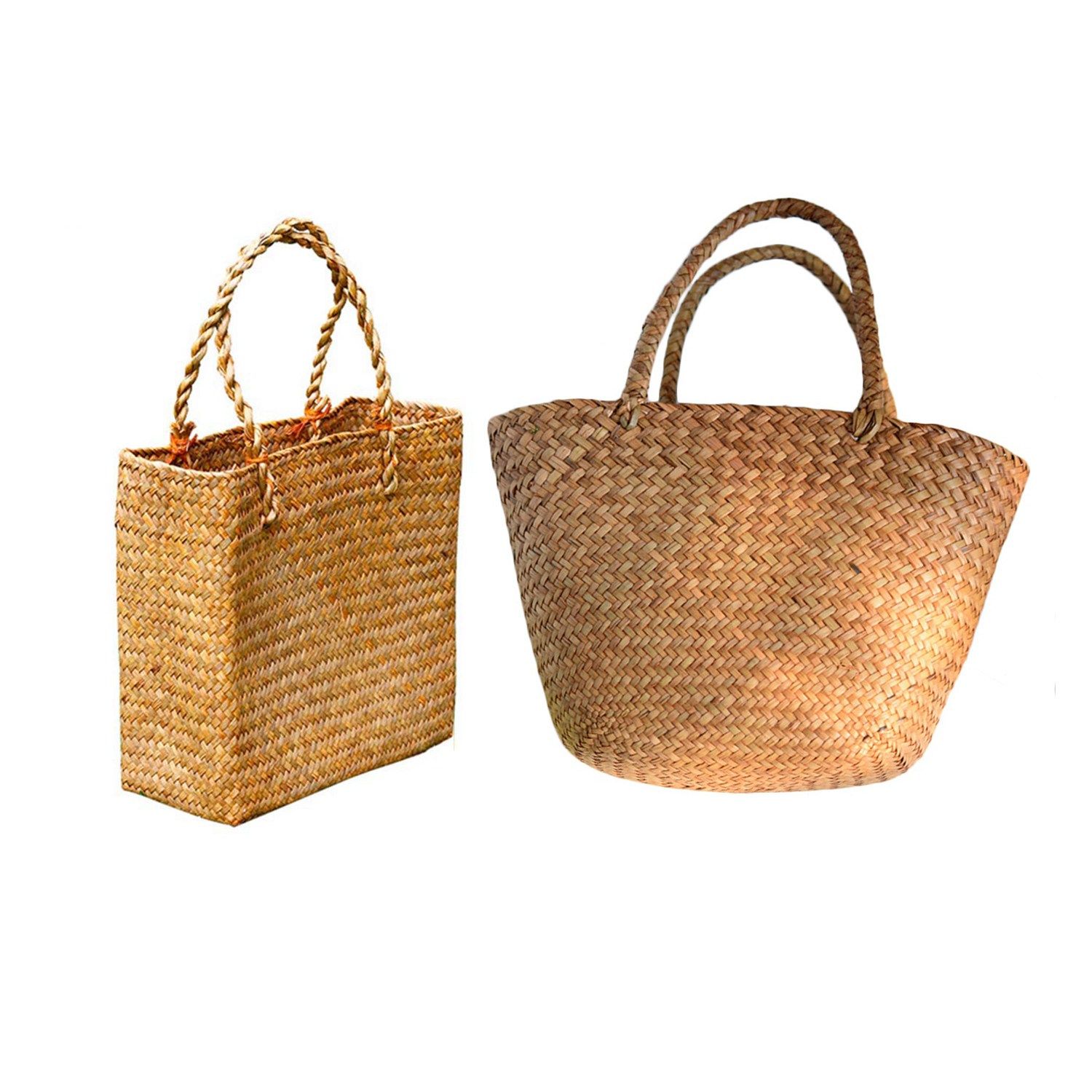 Fashion Straw Summer Women Beach Handbags Female Flap Handbags Designer Lady Retro Rattan Handmade Tote Bag(Yellow) & Straw Bag Natural Wicker Tote Bags