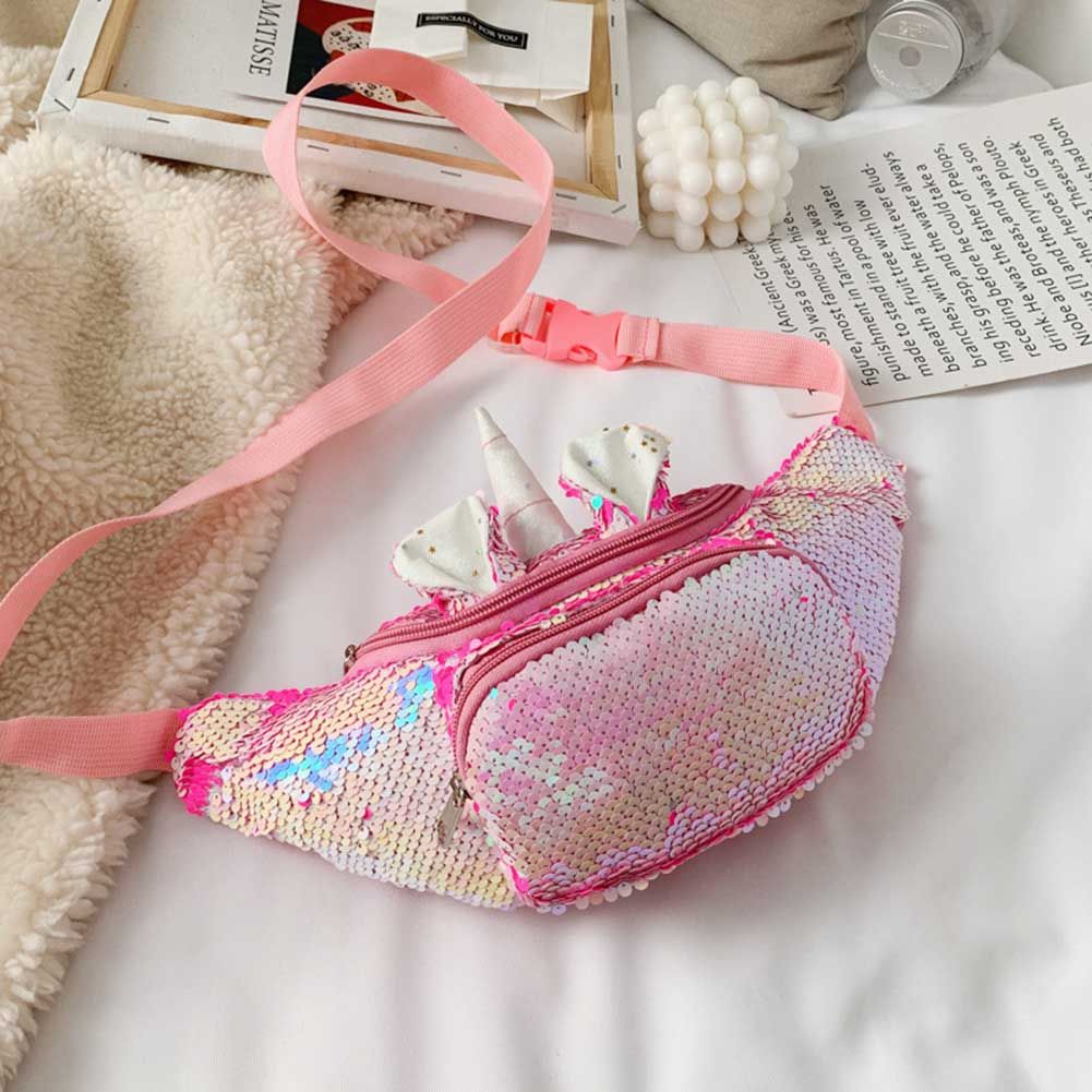 Girls Sequins Fanny Pack Unicorn Waist Bag Women Sports Camping Belt Bag