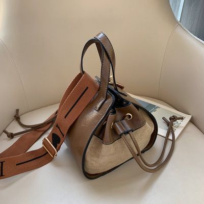 vintage casual buckets bag for women designer letter shoulder bags luxury pu leather drawstring crossbody bag lady small purses