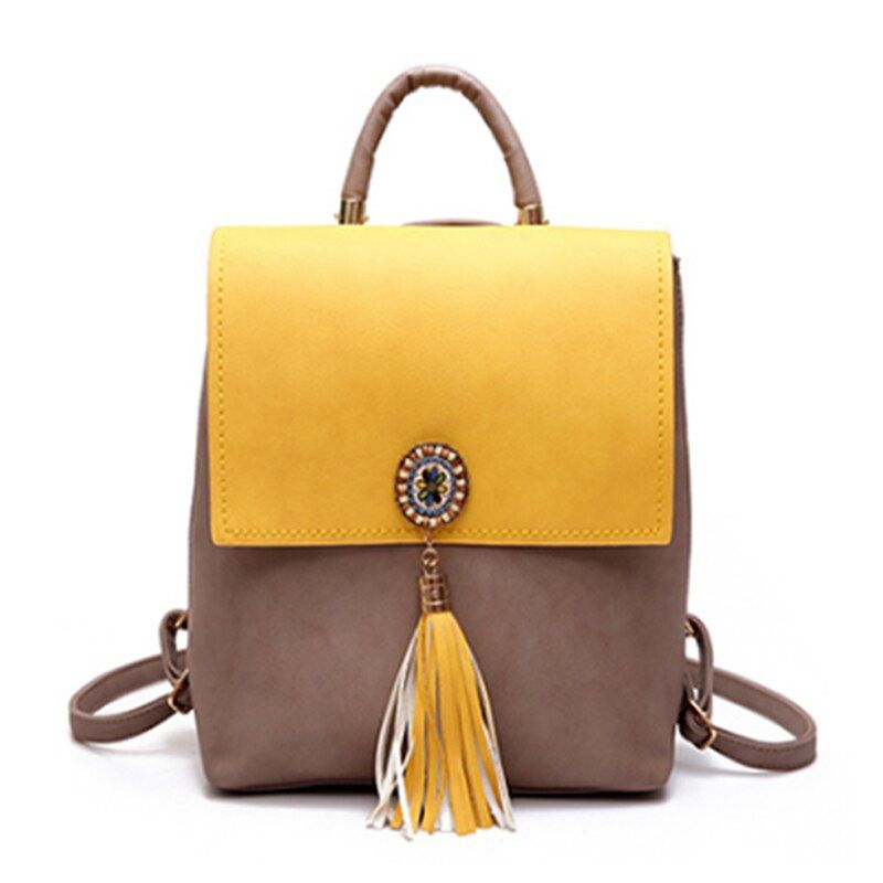 Women Backpack Tassel PU Leather Panelled Female Travel Backpacks Fashion Girl School Bag Mini Design Lady Daily Mochila BP0193
