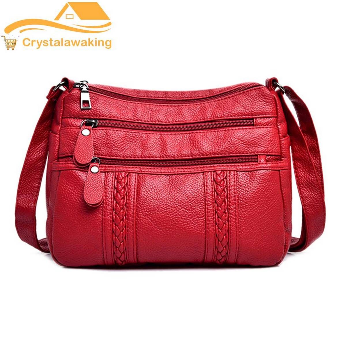 【BestGO】Fashion Leather Soft Crossbody Bag Women Multi Layer Large Shoulder Handbag