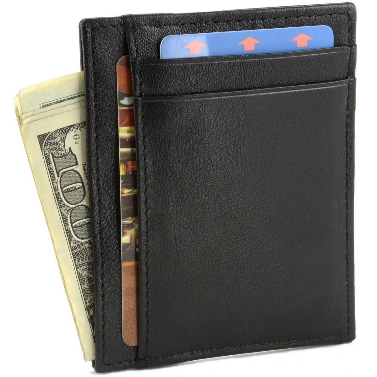 Black Genuine Leather Credit & visiting Slim Card Holder