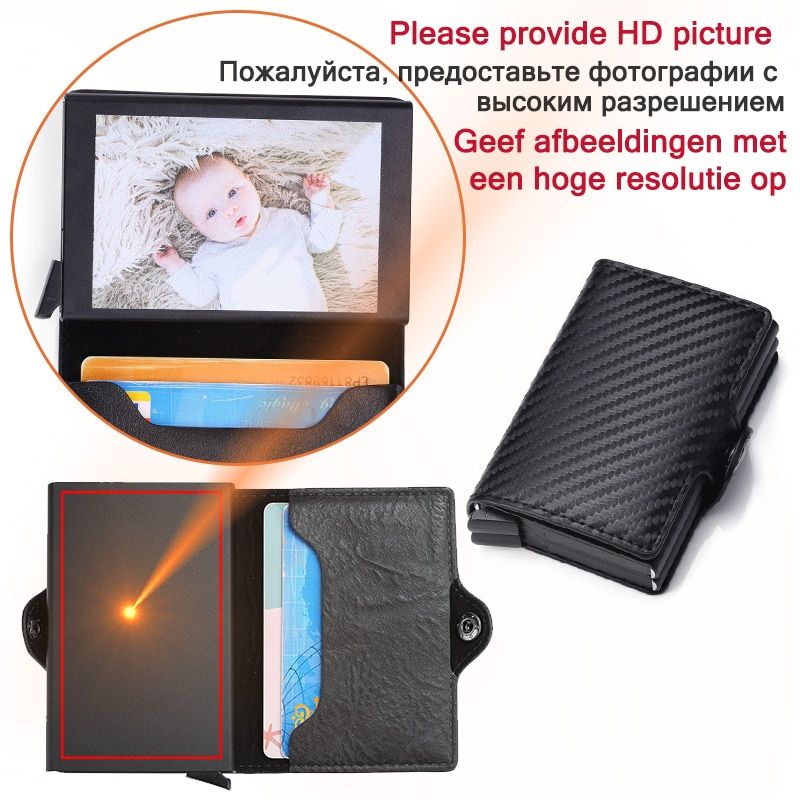 Engraving RFID Card Holder Wallet for Men Credit Card Holder Business Unisex PU Leather Double Layer Cardholder Aluminum Box
