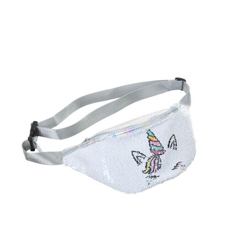 cartoon girls belt bag 2021 sequins glitter women fanny pack bag unicorn print casual pouch fanny chest shoulder bags