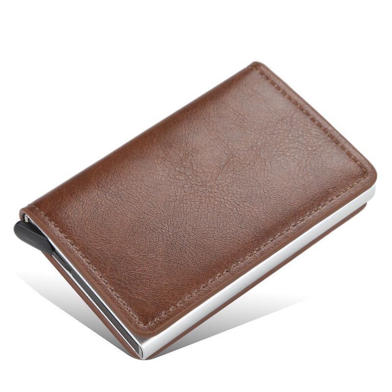 New Men women smart wallet Credit Bank card holder purse Aluminum alloy Business Casual Mini wallet PU Purse