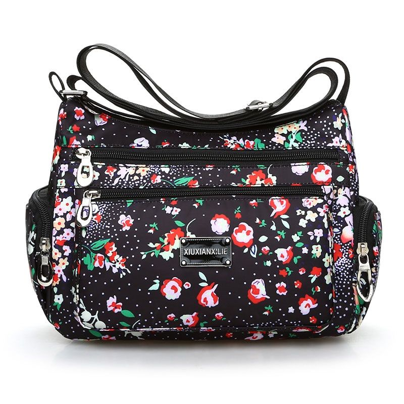 Fashion Floral Pattern Women Shoulder Bag High Quality Waterproof Light Nylon Crossbody Bag Casual Multi-pockets Women Bag