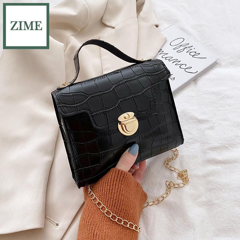 ZIME Crocodile pattern candy color portable lock chain small square bag Korean bag cover type messenger purse