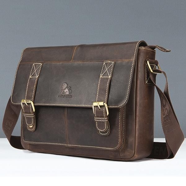 Leather men's diagonal bag retro style single shoulder cross section square head layer cowhide bag