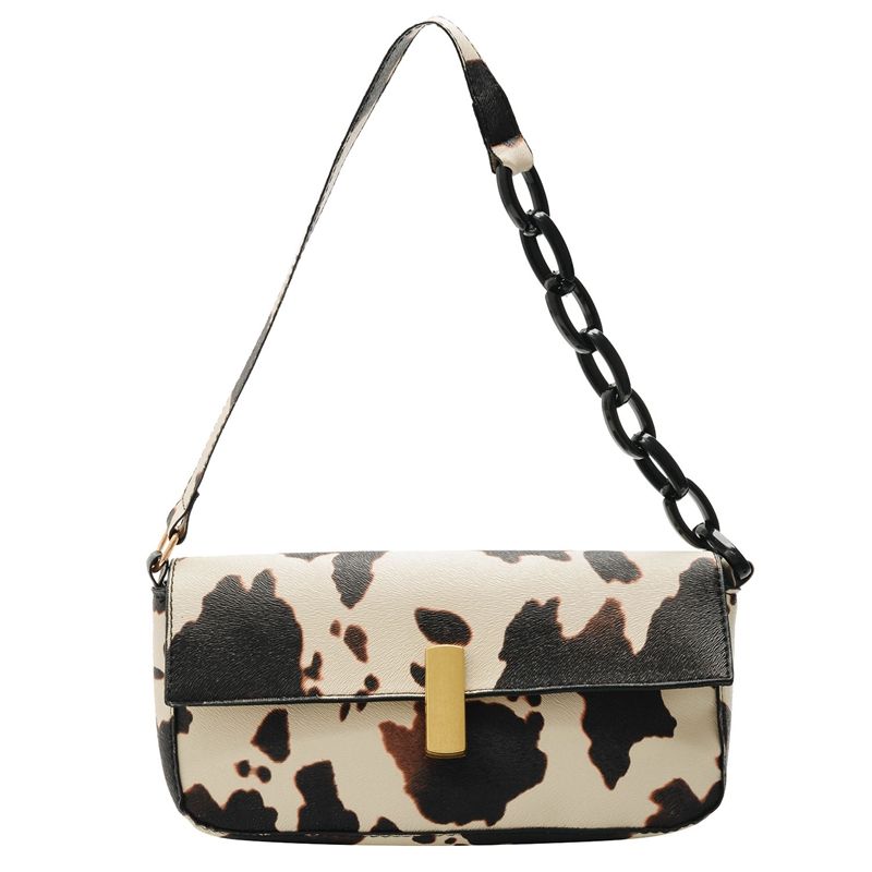 Cow Pattern  Temperament Wild Shoulder Shoulder Armpit Ladies Bag Casual Fashion Small Square Bag Beige