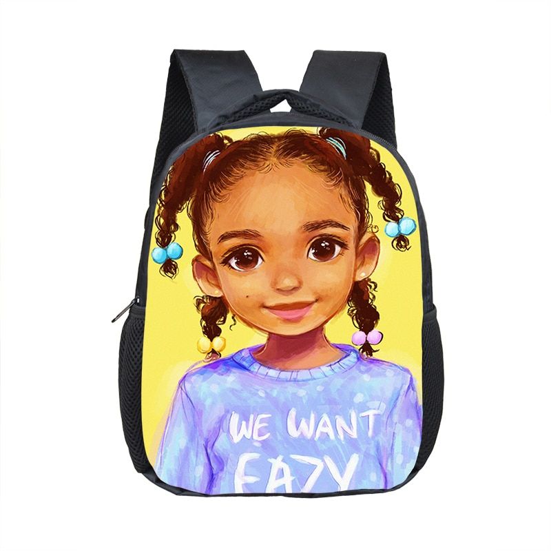 Black Nurse with Crown Backpack Children School Bags Cartoon Afro Girls School Backpack Book Bag Kid Schoolbags Baby Toddler Bag-12afro72