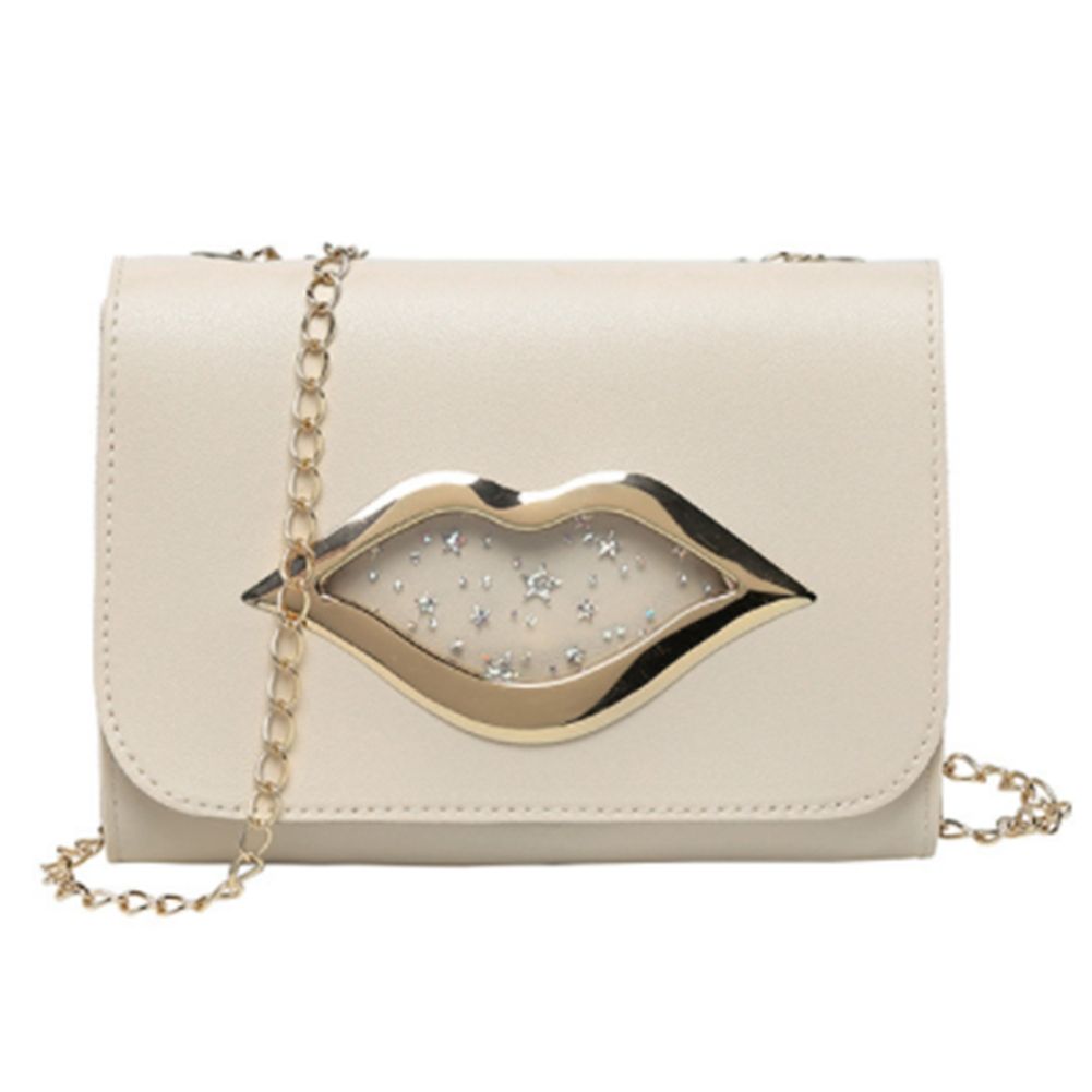 Fashion Big Lips Shoulder Bag for Women Shiny Stars Leather Change Purse Crossbody Messenger Chain Bags White