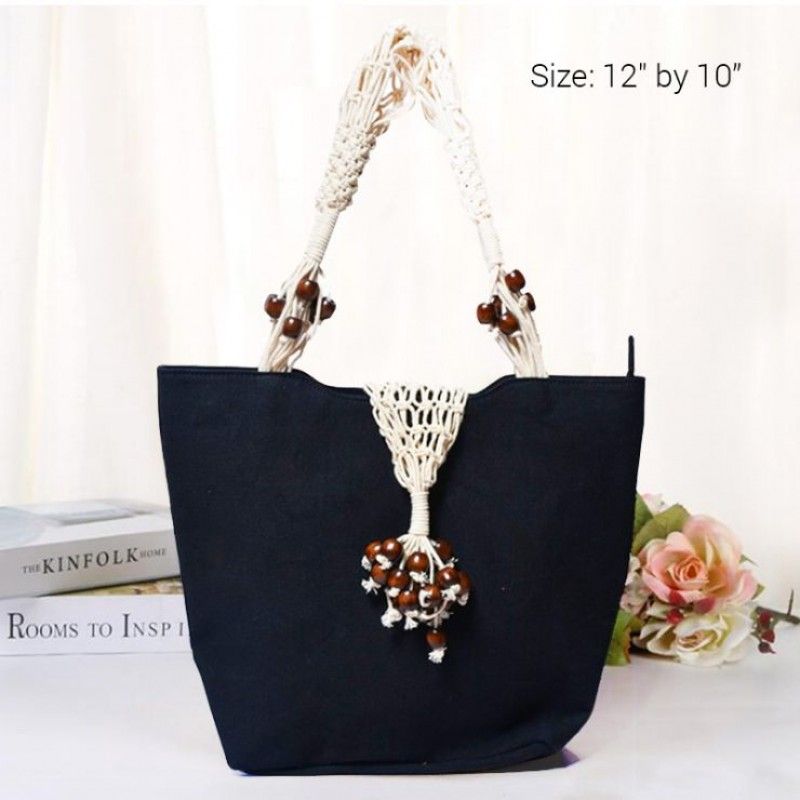 Bokul Handle Ladies Classic Bag Made by Jute - Black